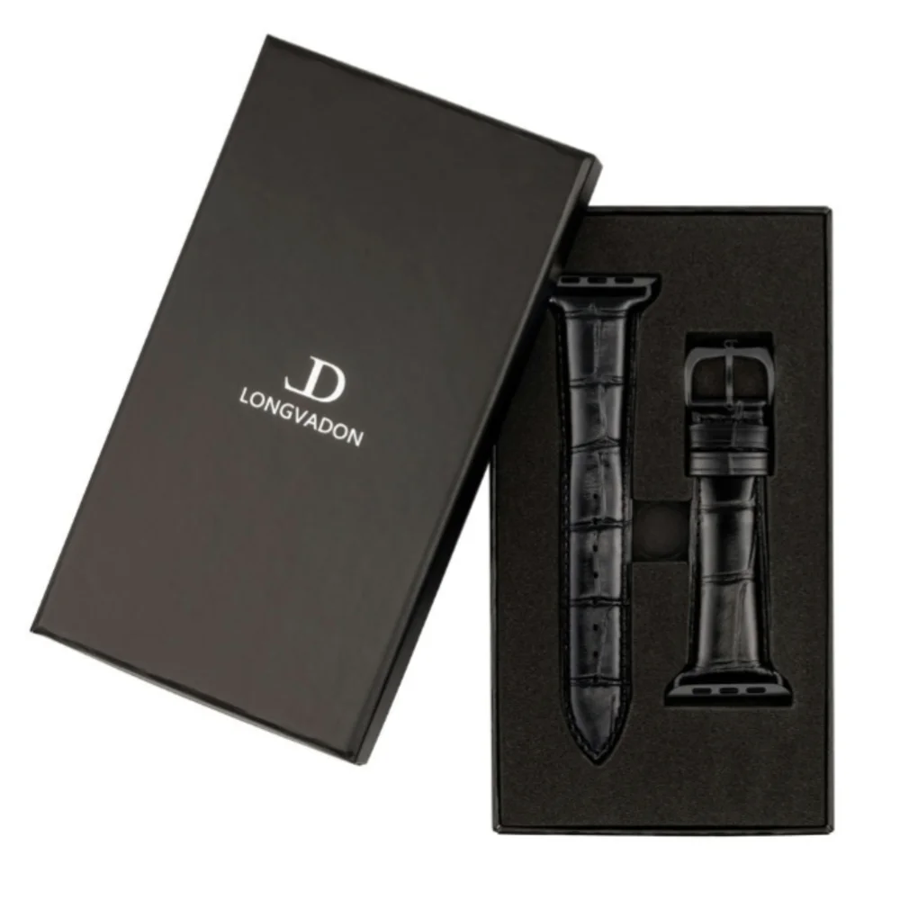 Longvadon Smartwatch Band for Apple Watches Smartwatch Black Leather Watch Strap